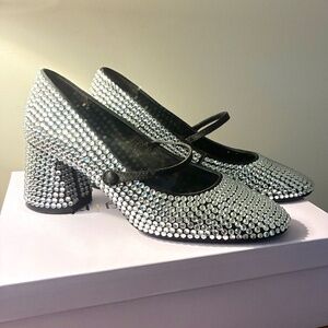 Mango Silver Heels with Rhinestones
